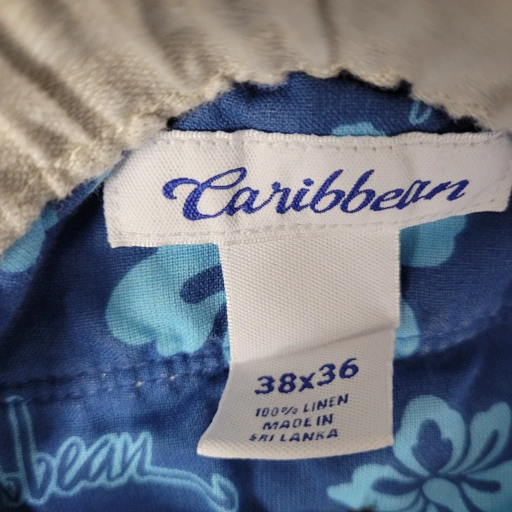 Caribbean Linen Cargo Pants Mens 38x36 Tan Beige Beach Casual Travel Comfort